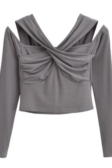 Women's Hollow Out Knit Long Sleeve Crop Top