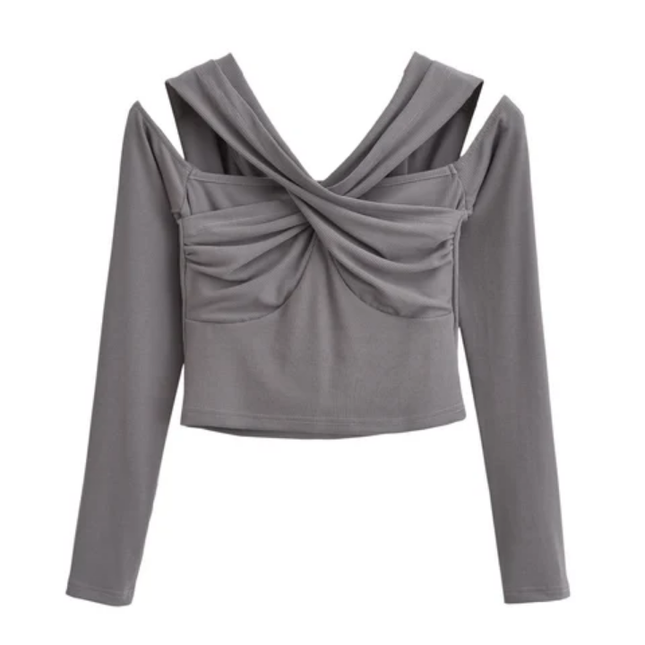 Women's Hollow Out Knit Long Sleeve Crop Top