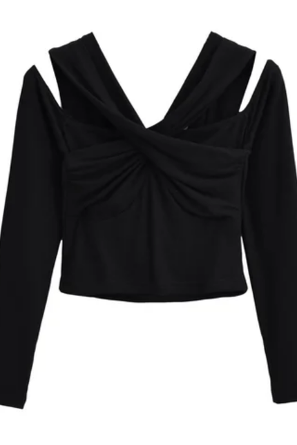 Women's Hollow Out Knit Long Sleeve Crop Top