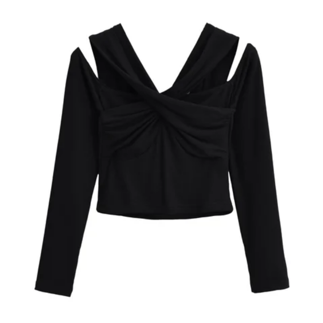 Women's Hollow Out Knit Long Sleeve Crop Top