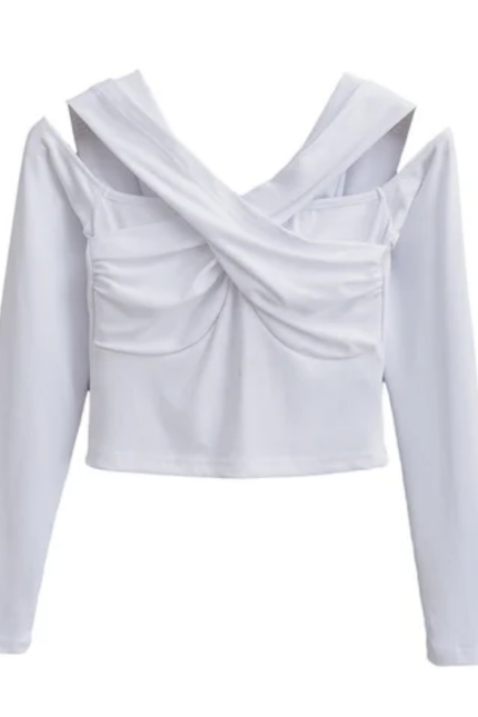 Women's Hollow Out Knit Long Sleeve Crop Top