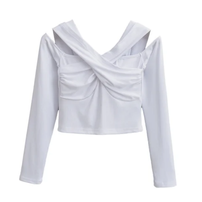 Women's Hollow Out Knit Long Sleeve Crop Top