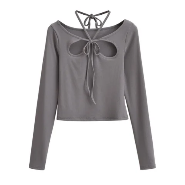 Women's Front Hollow Out Knit Long Sleeve Top