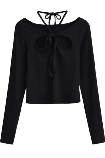 Women's Front Hollow Out Knit Long Sleeve Top