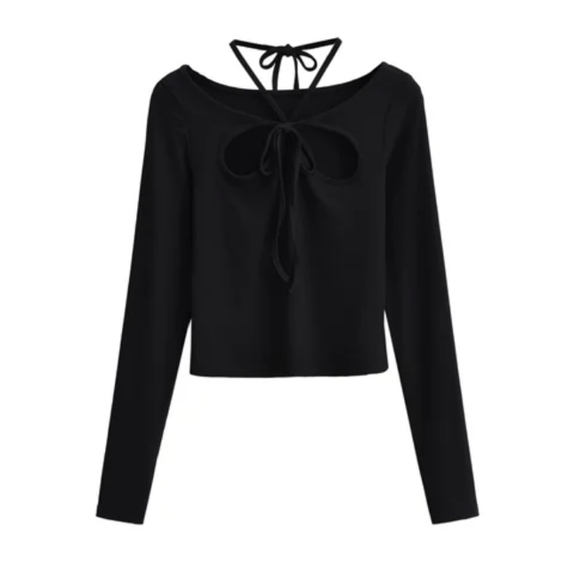 Women's Front Hollow Out Knit Long Sleeve Top