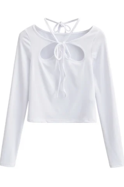 Women's Front Hollow Out Knit Long Sleeve Top