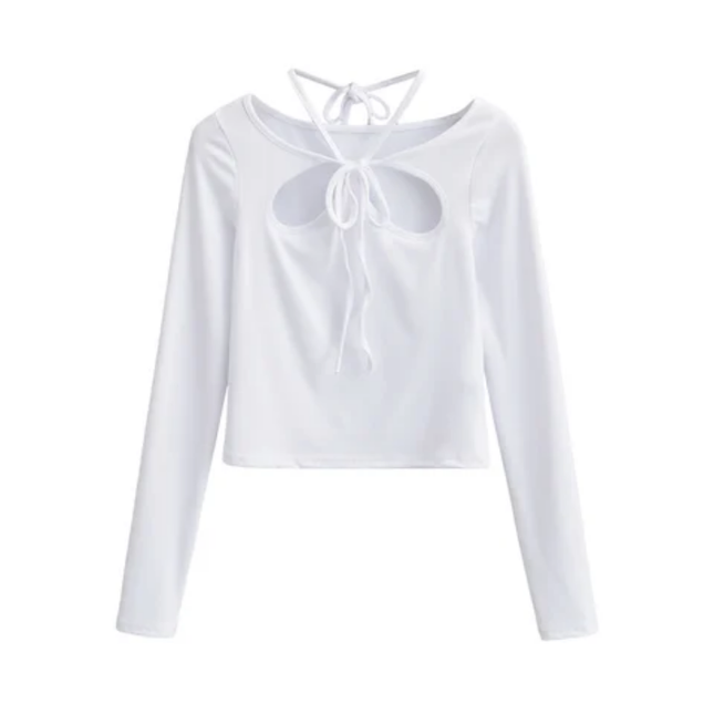 Women's Front Hollow Out Knit Long Sleeve Top