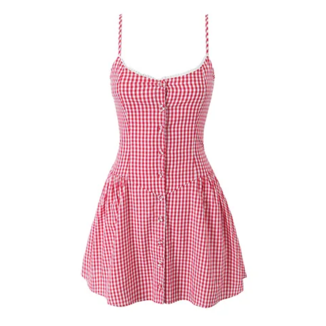 Plaid Spaghetti Strap Button-Up Mini Dress