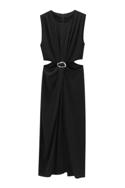 Solid Color Waist Cutout Sleeveless Maxi Dress