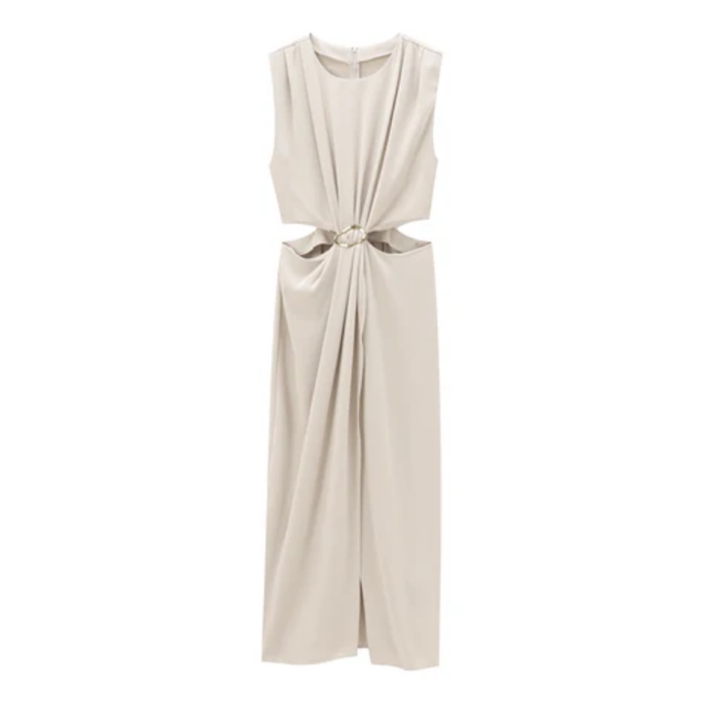 Solid Color Waist Cutout Sleeveless Maxi Dress