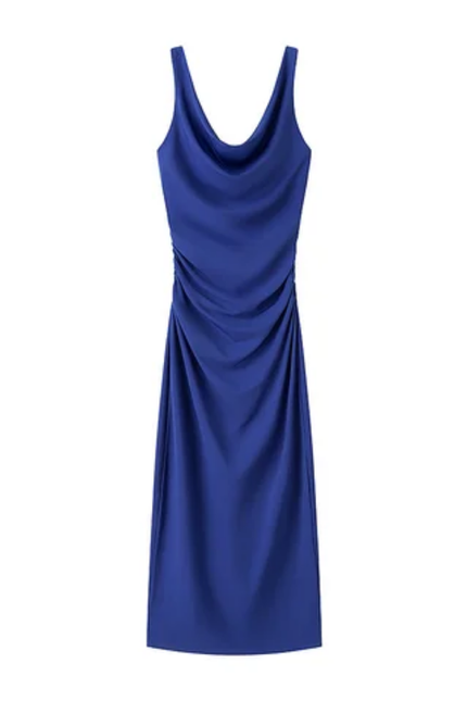 Solid Color Pleated Long Slip Dress