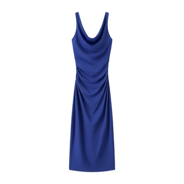 Solid Color Pleated Long Slip Dress