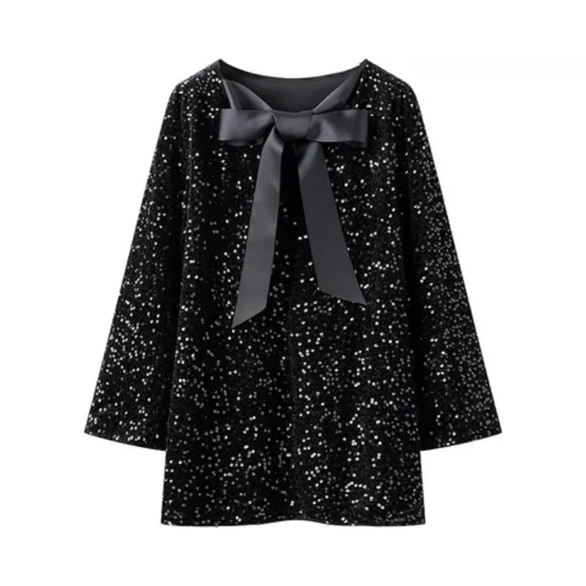 Sequin Long Sleeve Crew Neck Mini Dress