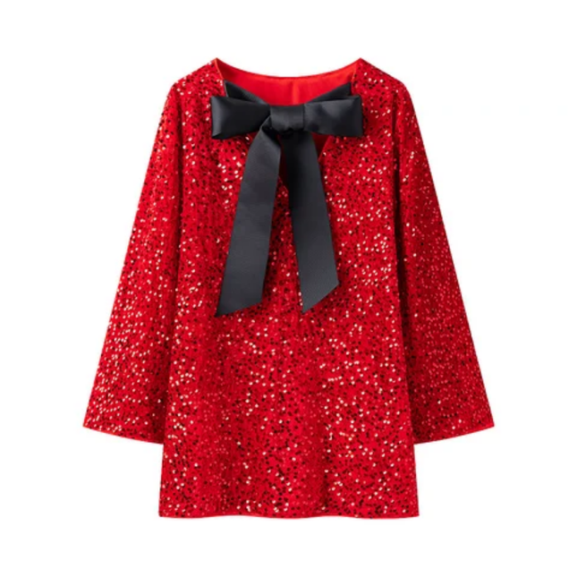 Sequin Long Sleeve Crew Neck Mini Dress