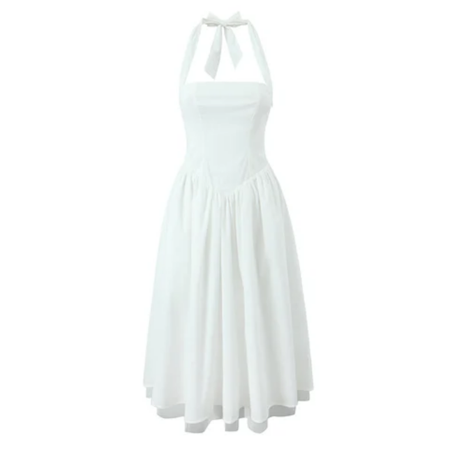 Halter Backless Solid Long Dress