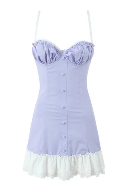Lace-Up Patchwork Slip Mini Dress