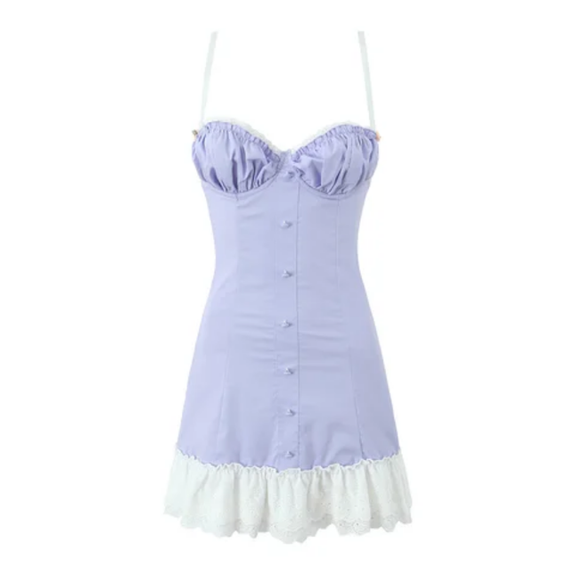 Lace-Up Patchwork Slip Mini Dress