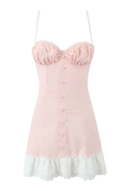 Lace-Up Patchwork Slip Mini Dress