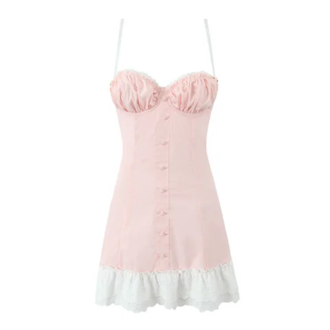 Lace-Up Patchwork Slip Mini Dress