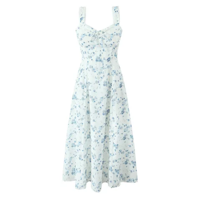 Floral Lace-Up Midi Slip Dress for Women