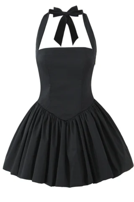 Backless Solid Mini Halter Dress for Ladies