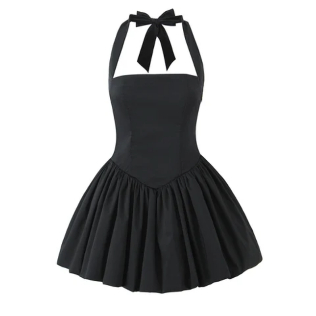 Backless Solid Mini Halter Dress for Ladies