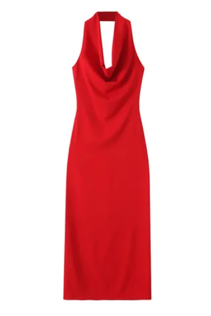 Backless Solid Maxi Halter Dress
