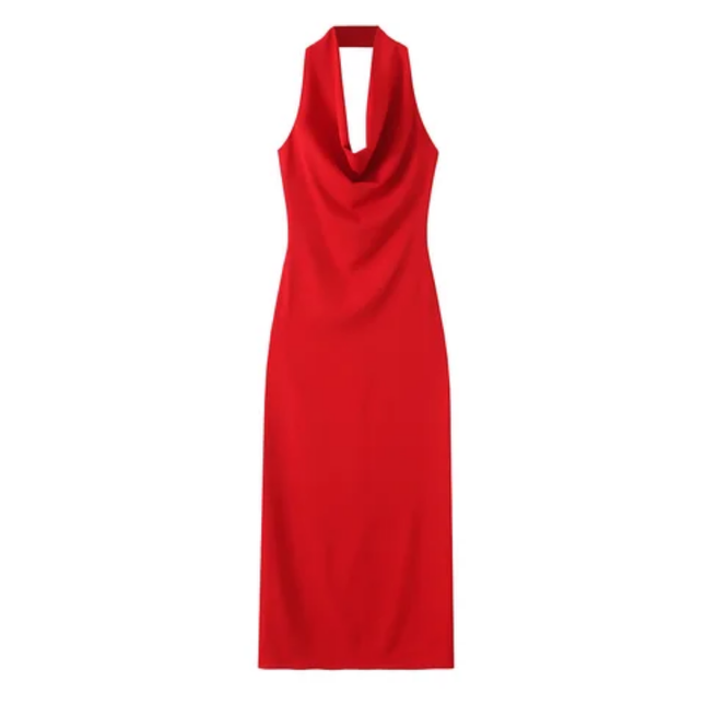 Backless Solid Maxi Halter Dress