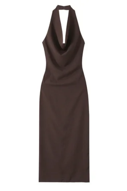Backless Solid Maxi Halter Dress