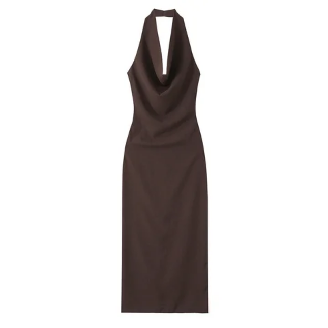 Backless Solid Maxi Halter Dress