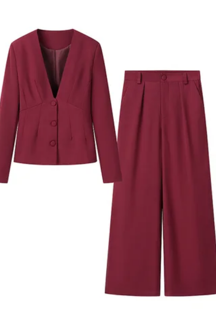 V-Neck Blazer & Pants 2-Piece Set