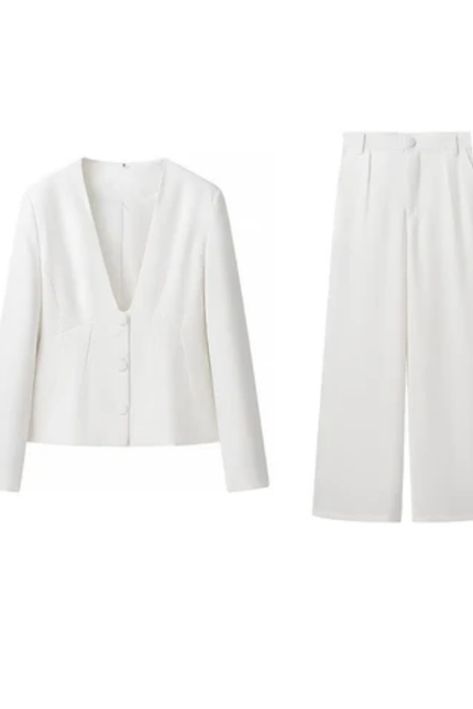 V-Neck Blazer & Pants 2-Piece Set