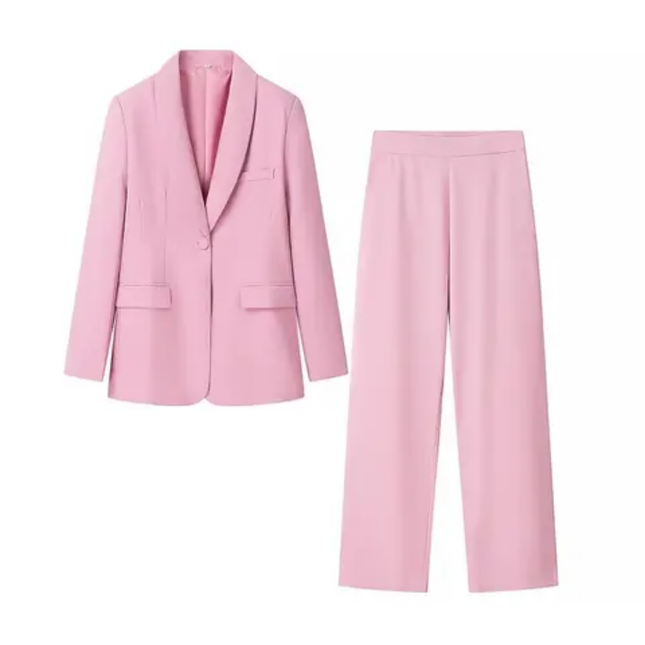 Single-Button Blazer & Pants 2 Piece Set