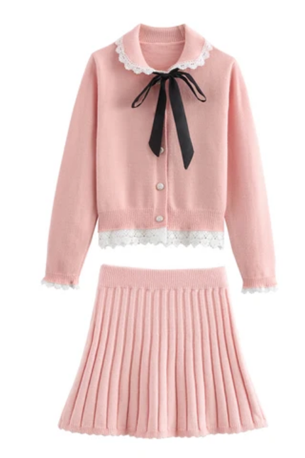 Peter Pan Collar Cardigan & Skirt Set