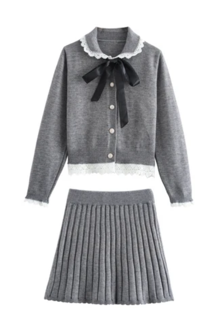 Peter Pan Collar Cardigan & Skirt Set