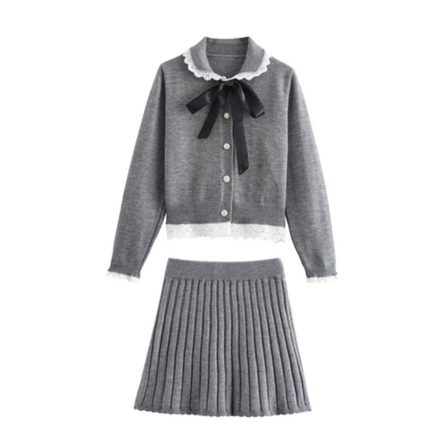 Peter Pan Collar Cardigan & Skirt Set