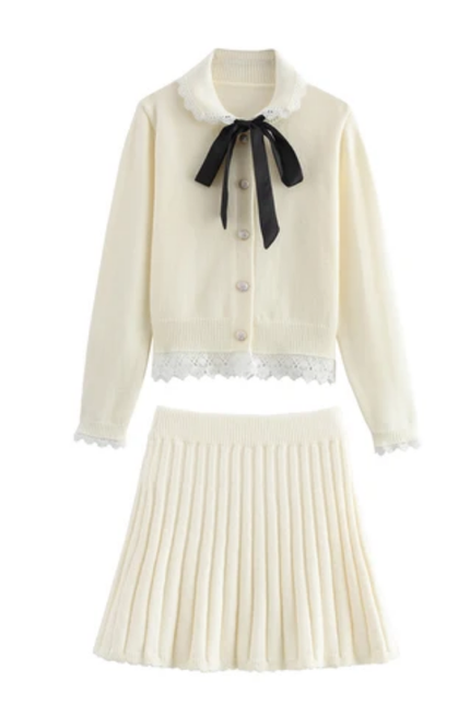 Peter Pan Collar Cardigan & Skirt Set