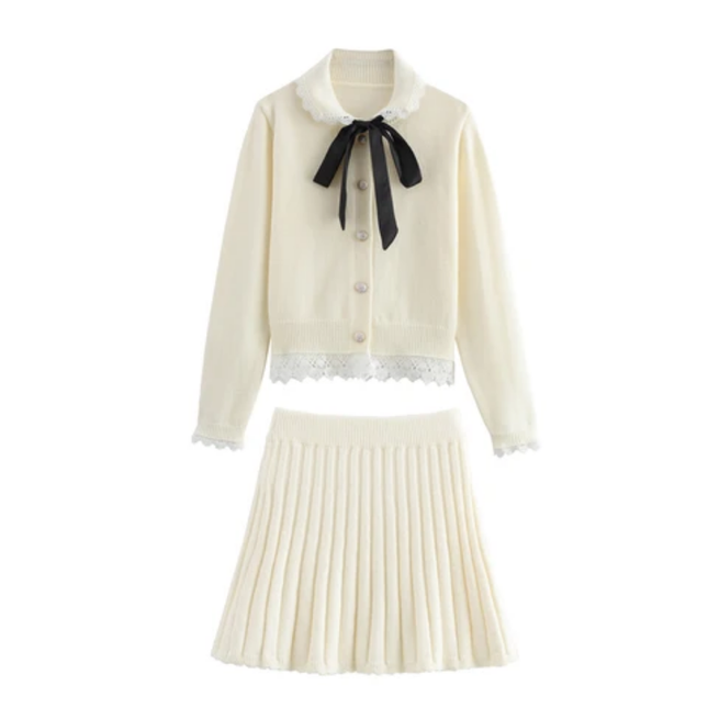 Peter Pan Collar Cardigan & Skirt Set