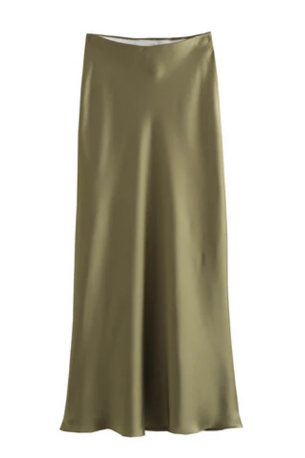 Zipper Fly Solid Color Satin Skirt