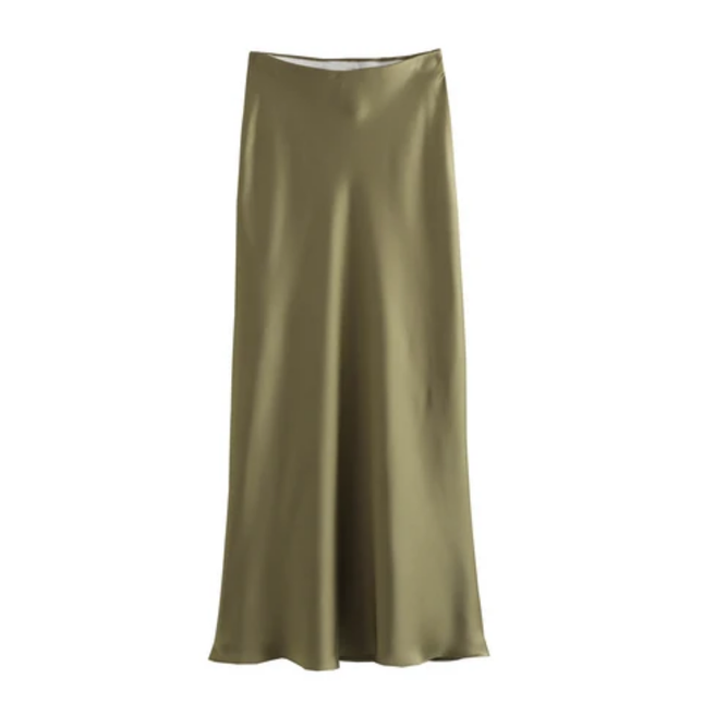 Zipper Fly Solid Color Satin Skirt
