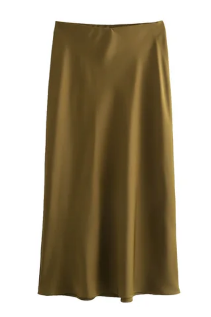 Zipper Fly Solid Color Satin Skirt
