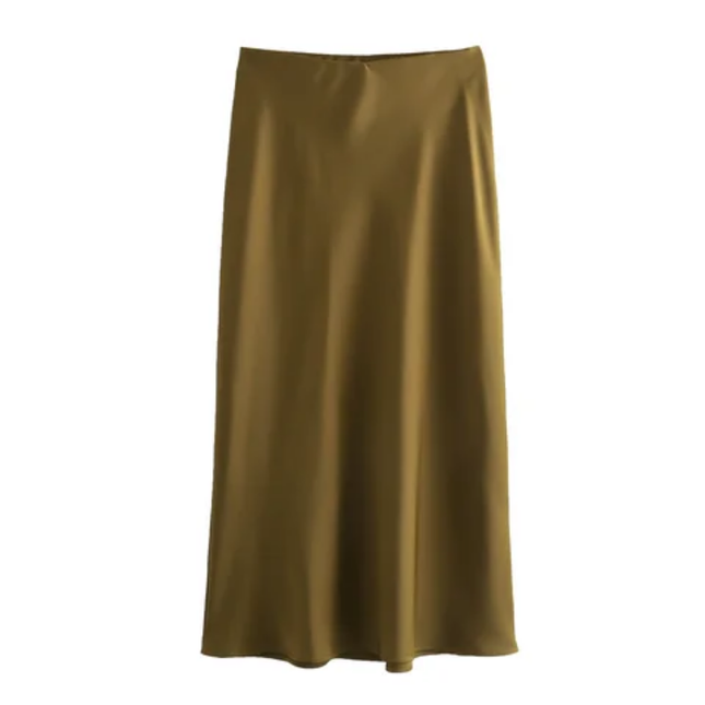 Zipper Fly Solid Color Satin Skirt