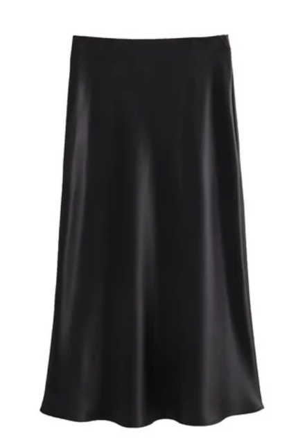 Zipper Fly Solid Color Satin Skirt