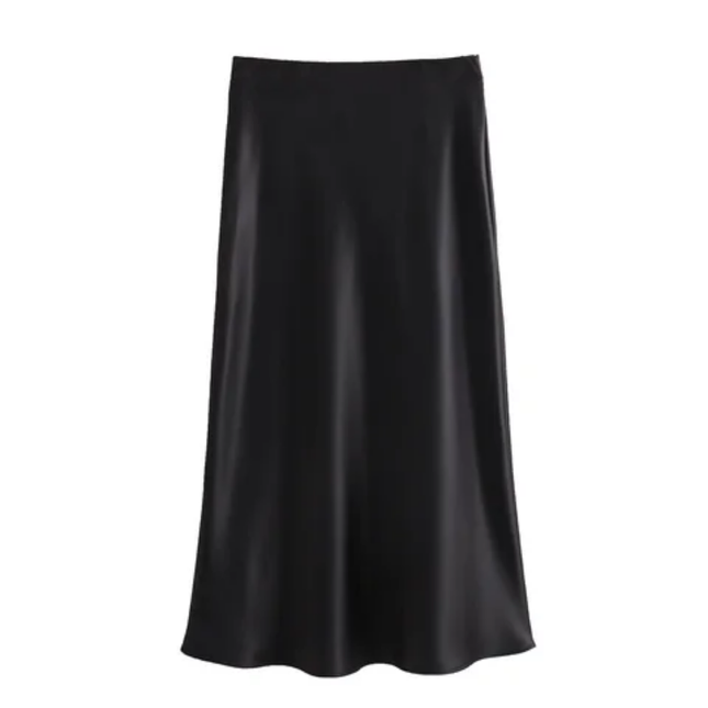 Zipper Fly Solid Color Satin Skirt