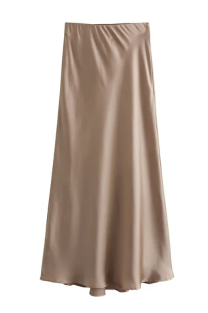 Zipper Fly Solid Color Satin Skirt