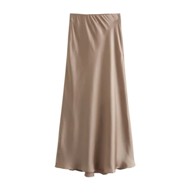 Zipper Fly Solid Color Satin Skirt