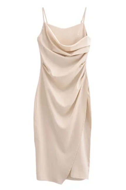 Front Slit Pleated Spaghetti Strap Dress
