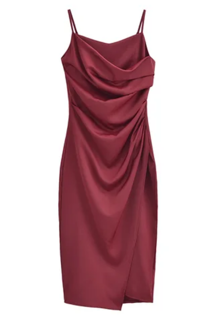 Front Slit Pleated Spaghetti Strap Dress