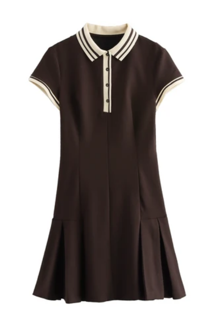 Pleated Hem Collared Mini Dress for Women