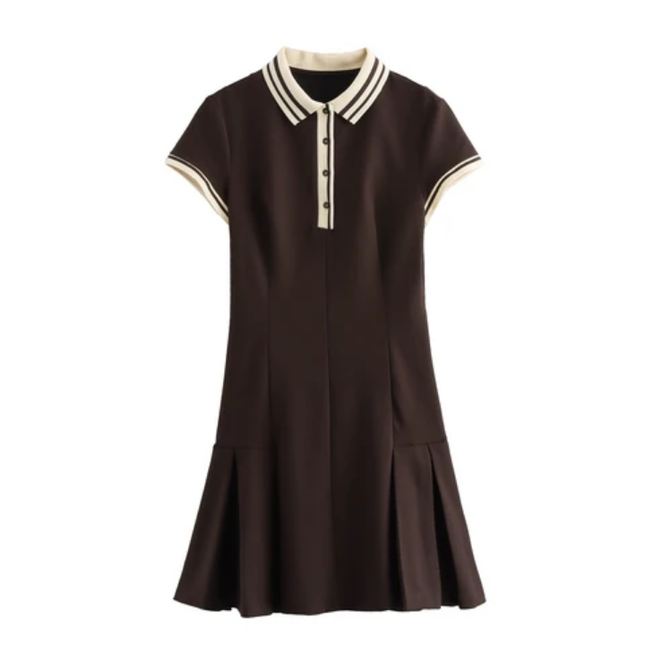 Pleated Hem Collared Mini Dress for Women